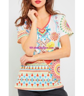 camiseta encaje estampada verano floral etnica 101 idées 467Y ropa fashion