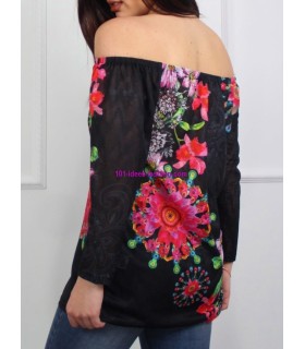 camiseta top floral etnica 101 idées 3103P ropa fashion de mujer