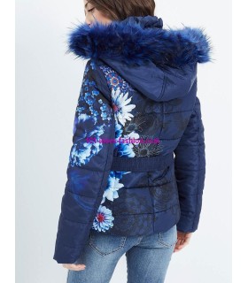 boho chic abrigo corto acolchado talla grande estampado flores capucha